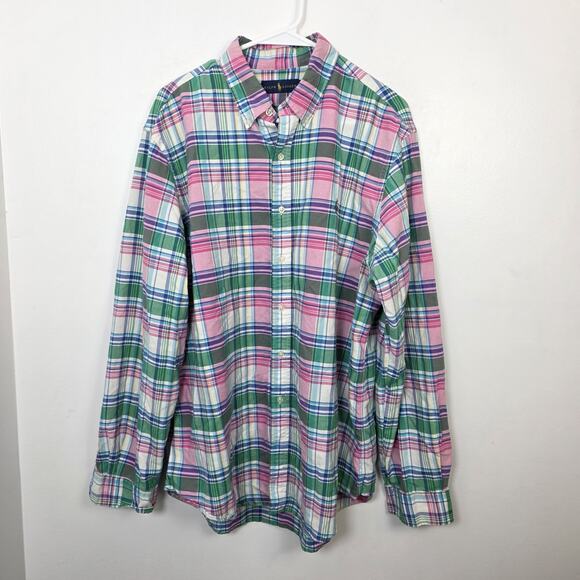 Ralph Lauren White Pink Green Gingham Camisa Oxford Button Up Shirt Size XL - Picture 2 of 6